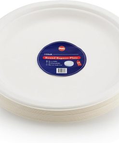 H&Co Disposable Strong Bagassee Plates 100% Sugarcane Material, Eco Friendly, Compostable Perfect for BBQ, Wedding, Office, Picnics and Parties - Pack of 25 (10 Inches)