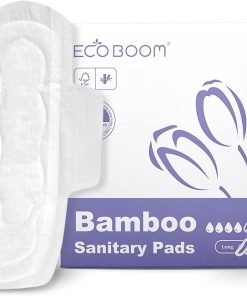 ECO BOOM Bamboo Viscose Sanitary Pads with Wings 100% Natural Sanitary Pads Chlorine and Fragrance Free Heavy Absorbency Sanitary Napkins for Women 8 Count