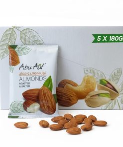 Abu Auf Roasted and Salted Almonds, Premium Snack Rich in Fibres, Magnesium and Vitamin E (5 x 180gm, Roasted & Salted)