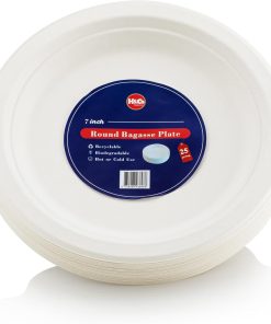 H&Co Disposable Strong Bagassee Plates 100% Sugarcane Material, Eco Friendly, Compostable Perfect for BBQ, Wedding, Office, Picnics and Parties - Pack of 25 (7 Inches)