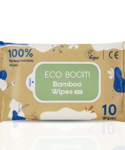 ECO BOOM 100% Biodegradable Bamboo Wet Wipes – Vegan, 99.7% RO Water, Fragrance-Free & Gentle for Sensitive Skin (Pack of 10 Wipes)