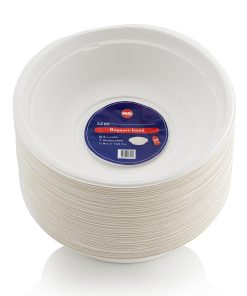 H&Co Bagasse Bowls, 20cm - 32 Oz, Bamboo Material, Heavy Duty, Pack of 50, Eco-Friendly, Hot or Cold Use