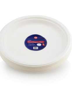 H&Co Disposable Bamboo Bagasse Plates, 25 Pack, 10 Inch, for Hot or Cold Use