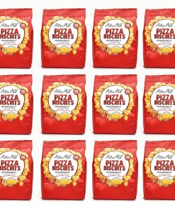 Abu Auf Fish Shaped Pizza Biscuits - Baked Savoury Snack Biscuits with Pizza Flavour, Crunchy Treats for Kids Lunchboxes and Family Sharing - 80g Each Pack, Box of 12