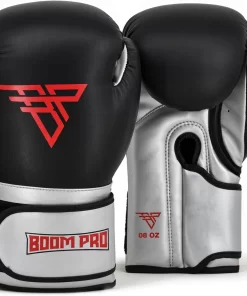 BOOM PRO Boxing Gloves | Black & Silver | Unisex | Different Sizes