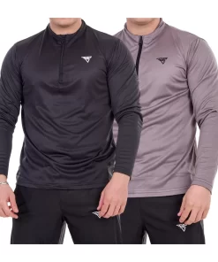 BOOM Athletic Zip-Up T-Shirt | Quick Dry | Unisex | Long Sleeve | Pack of 2