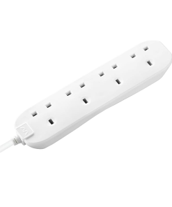 Masterplug Four Socket Extension Lead, 3 Metre Cable, Unswitched, 4-Way Plug Extension Cable, Power Strip, Basic Power, White, 13A, 4G, 3m, BFG3N